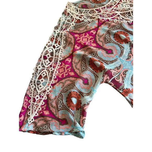 Chico's scarf blouse with dolman sleeve and lace overlay 3 (L) - Picture 2 of 8